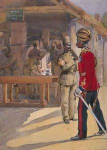 Soldiers of the 2nd Queens Own Sappers and Miners outside The Workshop Havildar Subedar by Alfred Crowdy Lovett