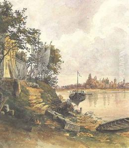 Regensburg View of the River Bank 1849 by Karoly Lajos Libay