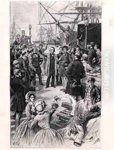 Victor Hugo 1802-85 saying goodbye to his friends and supporters in Antwerp on 1st August 1852 by Frederic-Theodore Lix