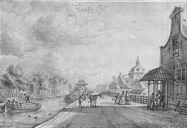A view of Leidschendam, seen from The Hague, with tow boats mooring near the sluices - view 1