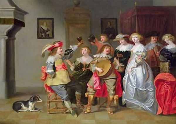 An Elegant Company Merry making in an interior - view 1
