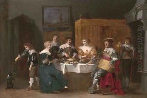 Elegant company eating and drinking in an interior