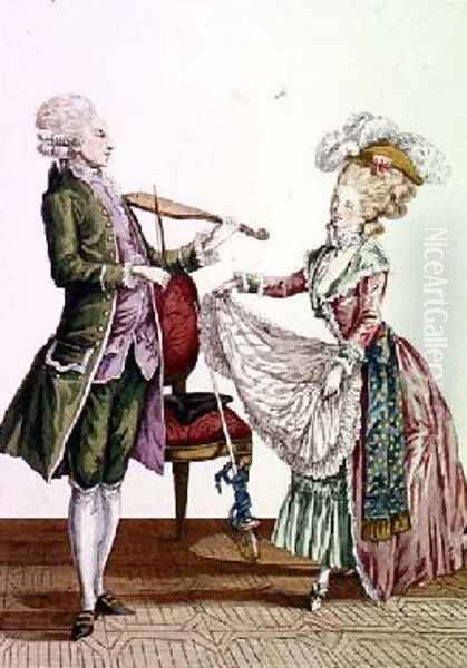A gentleman playing the violin while a lady dances - view 1