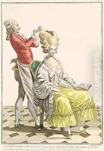 A Young Woman in a Peignoir with her Hairdresser by Pierre Thomas Le Clerc
