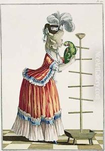 Elegant Woman in a Caraco a la Polonaise and a hat a la Devonshire by Pierre Thomas Le Clerc
