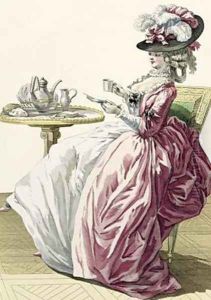 Elegant Woman in a Dress a lAnglaise Drinking Coffee by Pierre Thomas Le Clerc