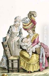 Young Woman in a Dress a la Levite Breastfeeding her Baby by Pierre Thomas Le Clerc