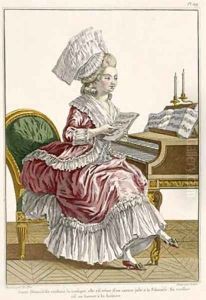 Young Woman Studying Music at her Harpsichord by Pierre Thomas Le Clerc