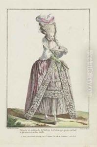 Elegant Woman in pin striped Dress of Indian Taffeta 2 by Pierre Thomas Le Clerc