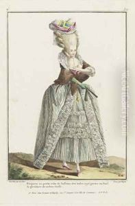 Elegant Woman in pin striped Dress of Indian Taffeta by Pierre Thomas Le Clerc