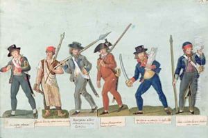 Sans Culotte Lighting his Pipe Young Butcher Bourgeois Going to Guard Huntsman Citizen Defending his Liberty Sans Culotte Keeping Guar by Brothers Lesueur