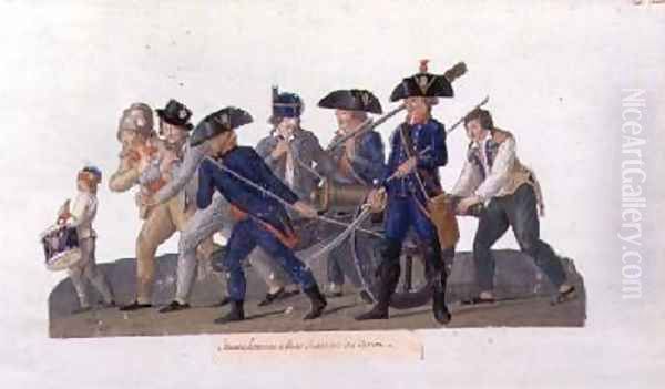 Young Men off to Practise using the Cannon - view 1