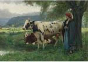 Peasant Woman With Cows by Julien Dupre