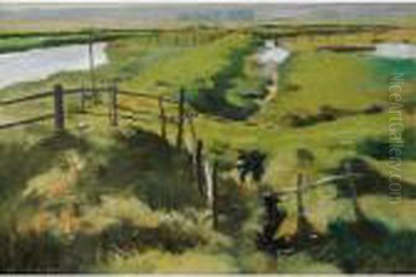 Etude De Pre [ ; Study Of A Meadow ; Oil On Panel Signed Lower Left] - view 1