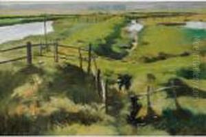Etude De Pre [ ; Study Of A Meadow ; Oil On Panel Signed Lower Left] by Julien Dupre