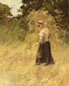A Girl Harvesting Hay by Eugene Leon Labitte