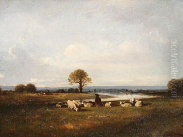Berger Et Son Troupeau Pres De La Riviere - view 1