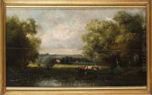 Betande Kor I Gronskande Landskap by Leon Victor Dupre