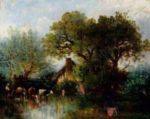 Paysage Anime A La Mare by Leon Victor Dupre