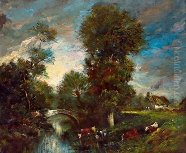 Abendliche Fluslandschaft Mit Kuhen - view 1