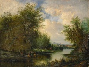 Landskap Med Fiskare Vid Sjo by Leon Victor Dupre
