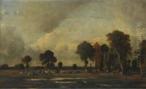 Landscape With Cattle And Sheep Grazing by Leon Victor Dupre