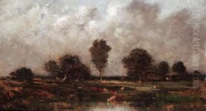 Cattle Watering In A Marshy Field by Leon Victor Dupre
