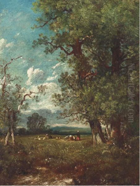 Cattle And Sheep With A Herder In A Clearing - view 1