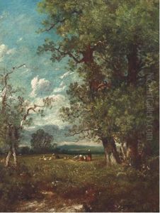 Cattle And Sheep With A Herder In A Clearing Cattle And Sheep With A Herder In A Clearing