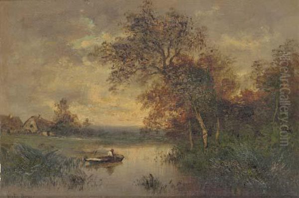 River Landscape With A Figure In A Boat - view 1