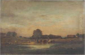 Troupeau S'abreuvant by Leon Victor Dupre