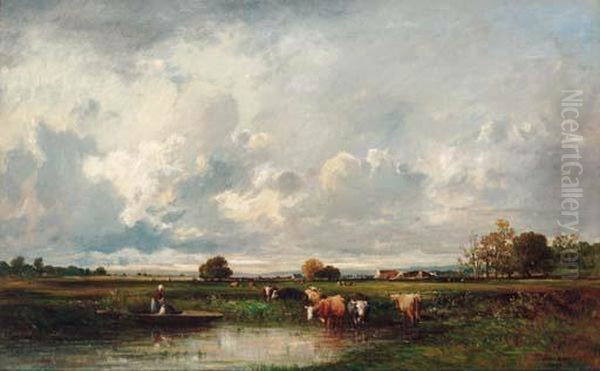 Cattle And Farmhands In A Pasture - view 1