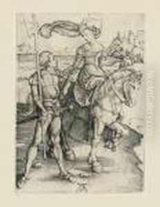A Lady On Horseback And A Lansquenet by Albrecht Durer