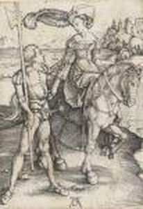 Das Fraulein Zu Pferd Und Der Landsknecht by Albrecht Durer