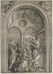 The Holy Family With Two Angels In A Vaulted Hall The Holy Family With Two Angels In A Vaulted Hall