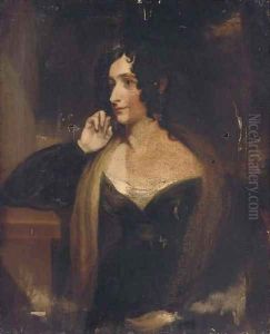 Portrait of a lady, half-length, in a black dress, her right elbow resting on a stone ledge by Sir Thomas Lawrence