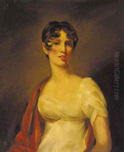 Portrait of a lady, half-length, in a white dress and red shawl by Sir Thomas Lawrence