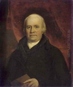Portrait of a gentleman, half-length, in a black coat, holding a book; and Portrait of his wife, half-length, in a red wrap, a dog to her side
