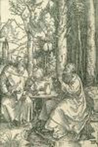 Durer St. Paul Visits St.paul In The Wilderness Woodcut 21.2cm X 14cm by Albrecht Durer