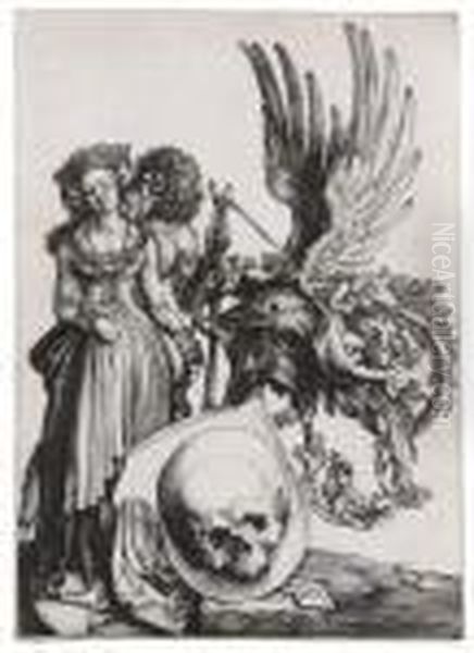 Blason Avec Un Crane Et L'homme Des Bois Amoureux D'une Princesse. - view 1