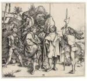 Five Lansquenets And An Oriental On Horseback by Albrecht Durer