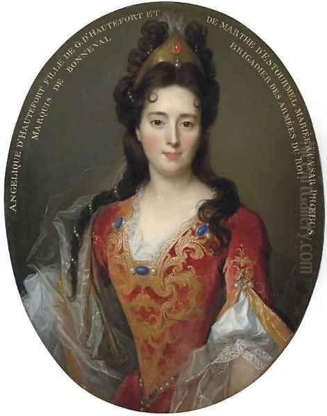 Portrait of Angelique d'Hautefort, half-length, in a red and gold embroidered bodice and skirt - view 1