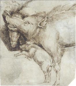 Study Of Two Swine And A Piglet