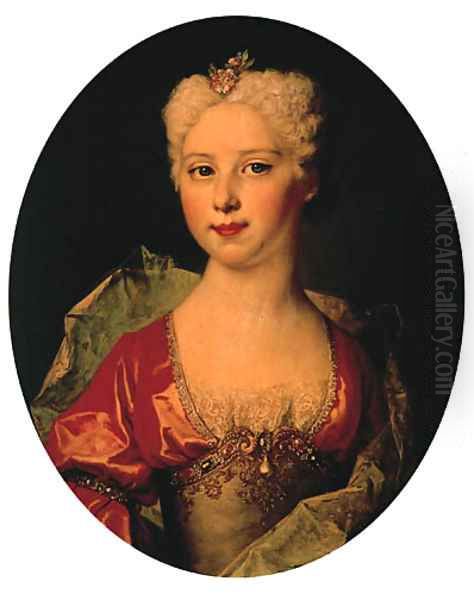 Portrait of Marie-Elisabeth Pommyer (born c.1712), half-length, in a red and grey dress and wrap - view 1