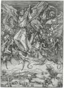 St. Michael Fighting The Dragon (b. 72; M., Holl. 174) by Albrecht Durer