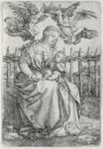 The Virgin And Child Crowned By Two Angels (b. 39; M., Holl. 38) by Albrecht Durer