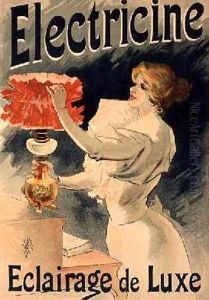 Reproduction of a poster advertising Electricine Luxury Lighting by Lucien Lefevre