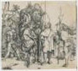 Five Soldiers And A Turk On Horseback (bartsch 88; Meder; Hollstein 81) by Albrecht Durer