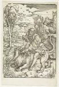 Samson Fighting With The Lion<</b> by Albrecht Durer