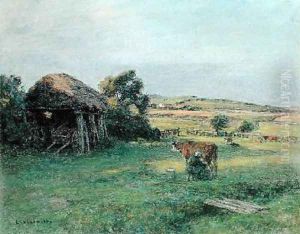 Landscape with a Peasant Woman Milking a Cow by Leon Augustin Lhermitte